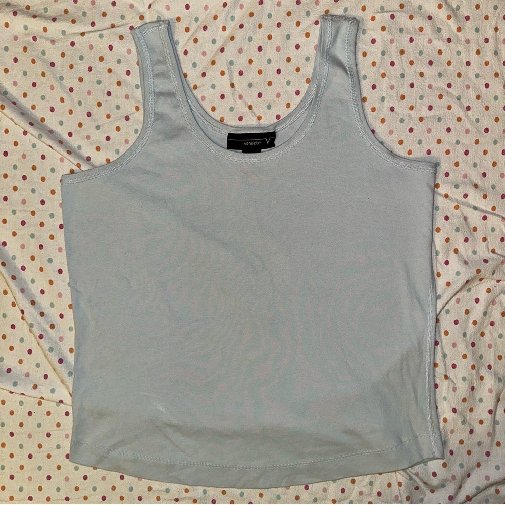 Venezia Light Blue Cotton Tank Top - Size 14/16, Scoop Neck, Soft Knit